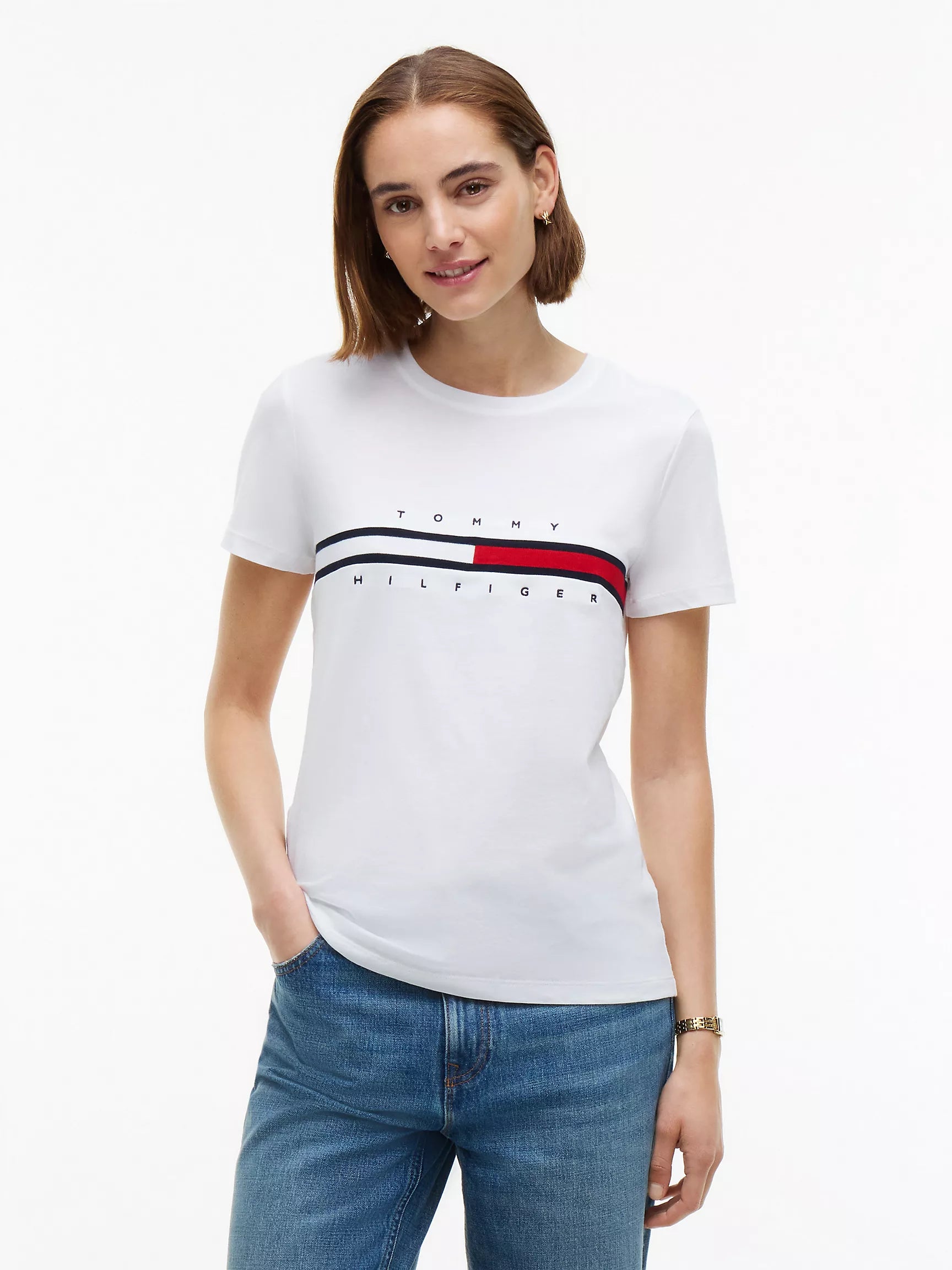 Embroidered Flag Stripe Logo T-Shirt